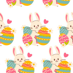 Seamless pattern with rabbits and eggs. Seamless pattern with easter bunny and eggs. Easter seamless pattern, Easter symbol, decorative vector elements. Easter colored simple pattern.