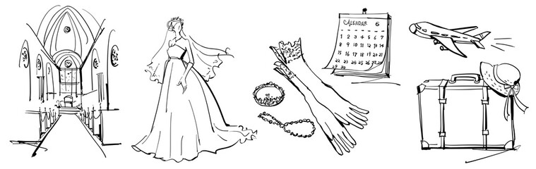 Church Wedding Dress Airplane Carry Case Calendar Wedding Globe