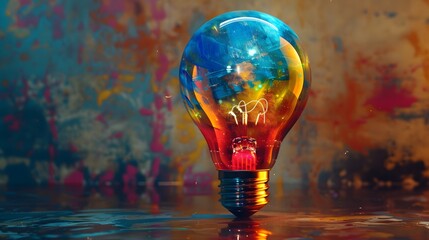 A colorful light bulb against a transparent background, embodying sculpted impressionism, photorealistic painting, psychedelic-inspired elements, and baroque energy.