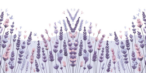 Seamless pattern with lavender flowers. decorative floral, Vector illustration in pastel colors, generative ai