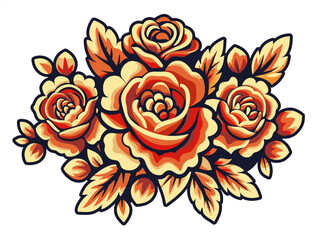 Mexico mexican roses for festival Cinco de mayo. Retro old school roses for chicano tattoo. Artistic representation of bright red roses with an abstract humanoid face integrated among the petals