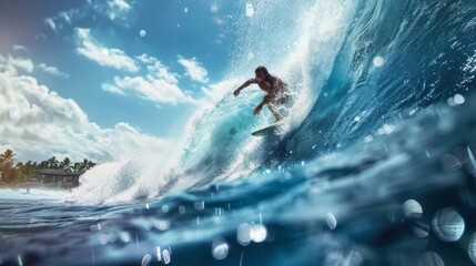 Riding the Wave A Thrilling Surfing Adventure in Crystal Clear Waters