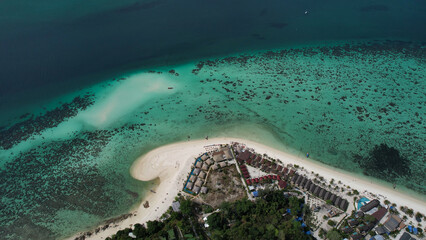Koh Lipe Thailand drone shot north beach with green blue ocean coral reef
