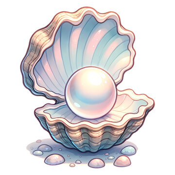 pearl shell watercolor clipart.