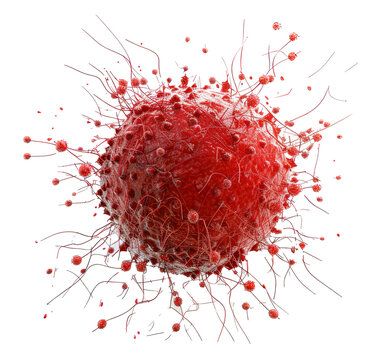 Red Virus with Spike Proteins Isolated on Transparent Background, Detailed Medical Illustration