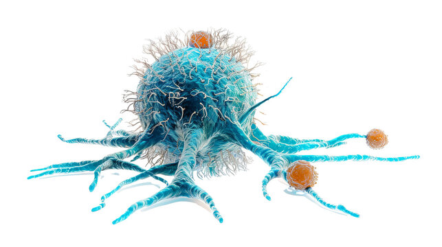 T-Killer Cell Attacking Cancer, Immune System 3D Rendering