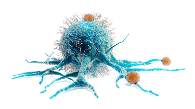 T-Killer Cell Attacking Cancer, Immune System 3D Rendering