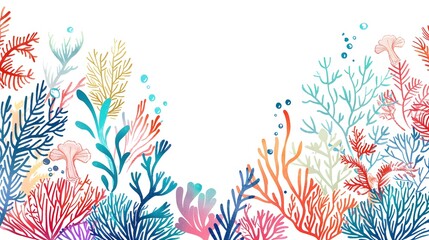 Fototapeta na wymiar Colorful doodle coral on white background with copy space