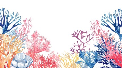 Colorful doodle coral on white background with copy space - obrazy, fototapety, plakaty