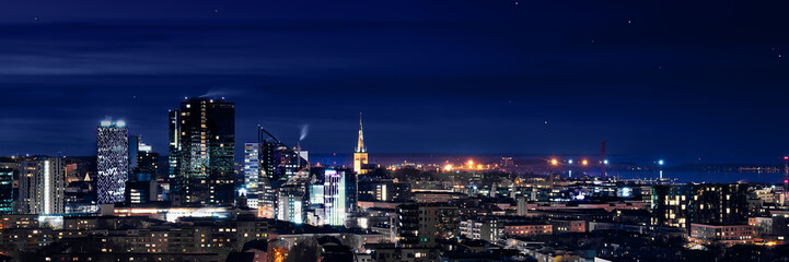Fototapeta na wymiar Panoramic view of the city at night. Tallinn, Estonia at night