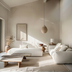 Fototapeta na wymiar Minimalist living room with Scandinavian design elements