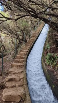 Handmade stone stairs at "Levada do Alecrim", Madeira island, Portugal