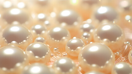 White pearls on a gold background,molecules on light background
