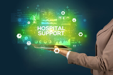 Close-up of a touchscreen with medical inscription