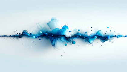 Dynamic blue watercolor splashes on light gradient background. Artistic fluidity concept. Generative AI
