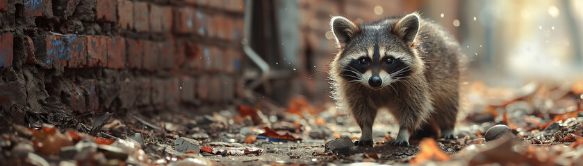 Raccoon, Masked bandit, Foraging through a littered alley, Post-rainy day, Photography, Backlights,...
