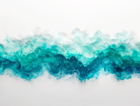 Abstract turquoise and teal watercolor waves on white background. Artistic expression concept. Generative AI