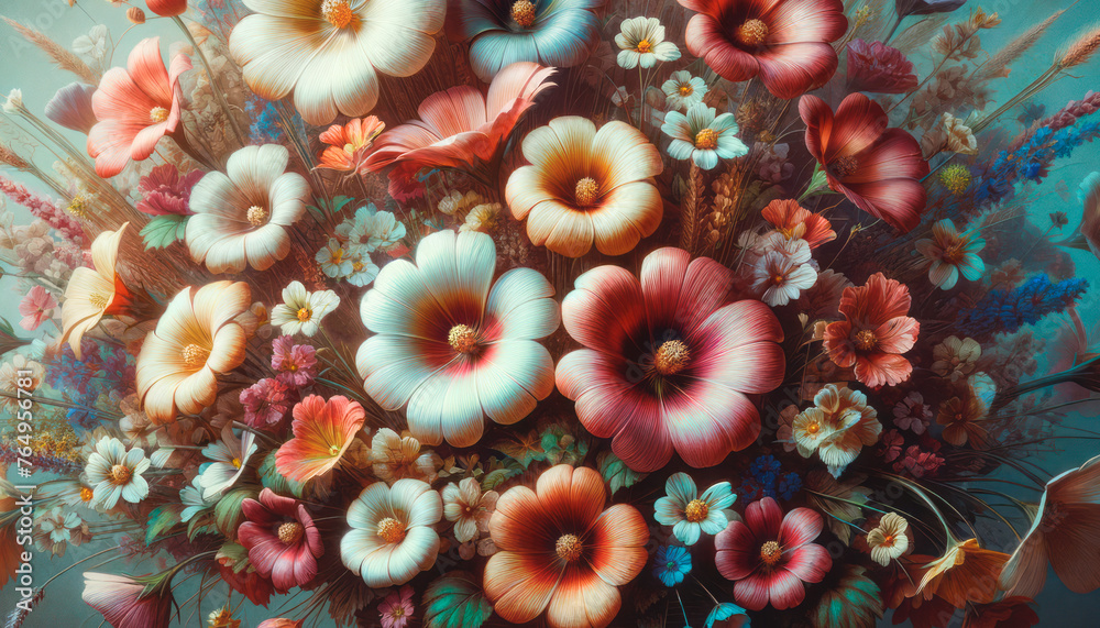 Aufkleber stylized bouquet of flowers with a rich color palette and dynamic composition. generative ai