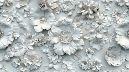 Patterns on the ceiling gypsum sheets of white flowers, plaster background - floral pattern, seamless pattern.