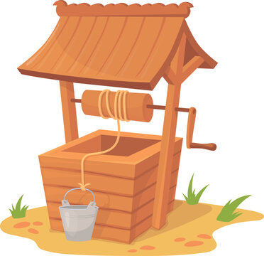 Vintage water construction. Farm well cartoon icon
