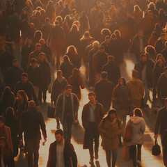 crowded place in the sunset.  - obrazy, fototapety, plakaty