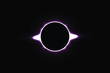 Iridescent round aura eclipse. Purple planet glow background. Sun or moon total eclipse in dark space. Star aurora flare with sparkles and sparkles effects. Vector illustration
