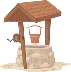 Water rope construction cartoon icon. Farm well