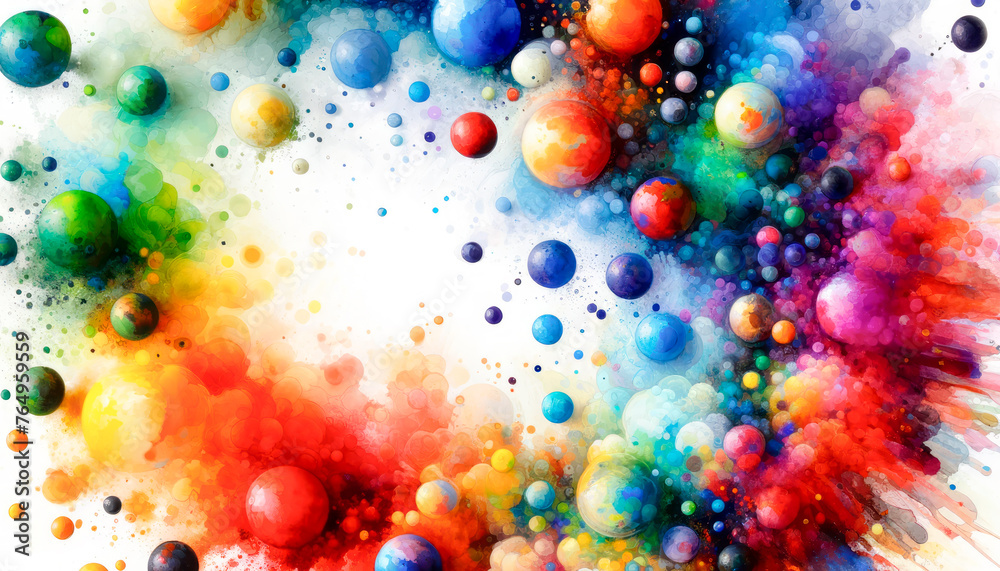 Poster vivid multicolored abstract spheres on white background. digital art concept. generative ai