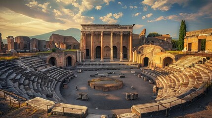 beautiful destroyed roman coliseum in ruins on a sunset - obrazy, fototapety, plakaty