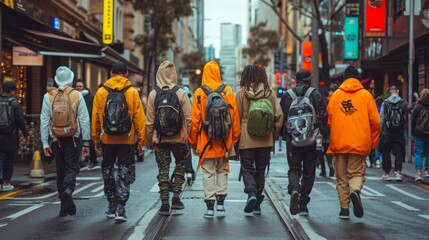 Obraz premium Diverse Group of Friends Walking Down City Street