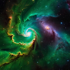 universe with stars constellations galaxies nebulae and gas and dust clouds green background