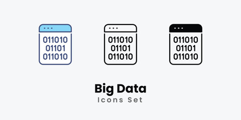Big Data icon thin line and glyph vector icon stock illustration