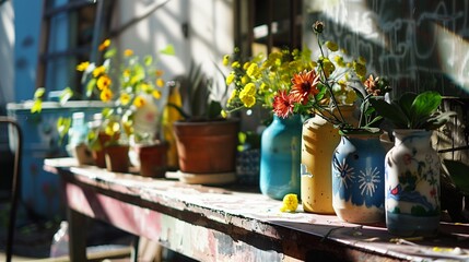 Painted flower vases made from old glass jars