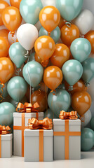 Fototapeta na wymiar a single and big gift package with ballons, the colors of the package and the ballons must be yellow сreated with Generative Ai