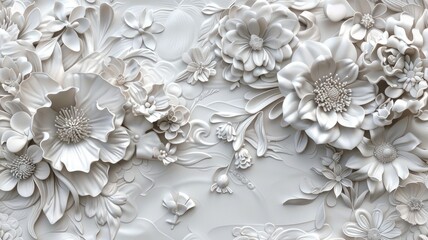 Patterns on the ceiling gypsum sheets of white flowers, plaster background - floral pattern, seamless pattern.