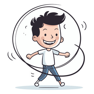 recommend clip art: Cute boy running and jumping in the circle.