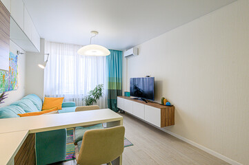 standard interior apartment. living room with sofa