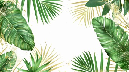 Stylish fashion frame. Stylish tropical banner. Wedding design. Leaves are not cut. Isolated and editable.