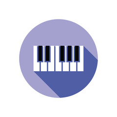 Piano icon with long shadow flat vector isolated on white background. Element for music concept. Symbol for web