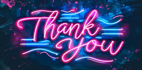 Dark background adorned with colorful neon "Thank You" signs in modern style