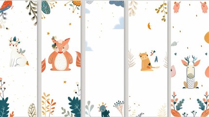 This template set features cute boho elements that kids will love, doodles and animals in a decorative style.