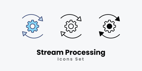 Stream Processing icon thin line and glyph vector icon stock illustration