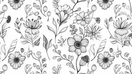Flowing petals in a floral pattern, as if hand-drawn. Paisley style pattern.