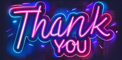 Colorful neon "Thank You" signs in modern style shining on dark background