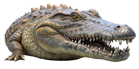 aggressive crocodile with open mouth and grungy skin and sinister look
