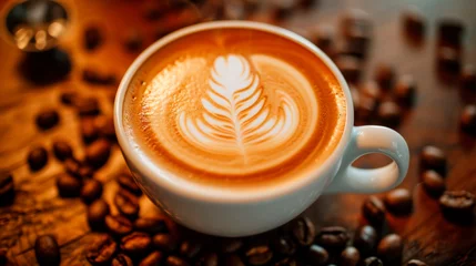 Keuken spatwand met foto Latte art and coffee beans © 3r1k_ai