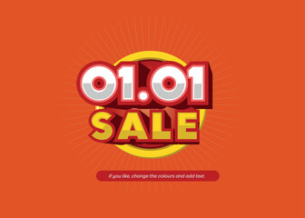 Obraz premium Text with a 3d effect on the date 01.01 in the colours red, orange and yellow for trade, promotions and sales.