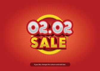 Text element with 3d effect on date 02.02 in the colours red, orange and yellow for trade, promotion and sale.
