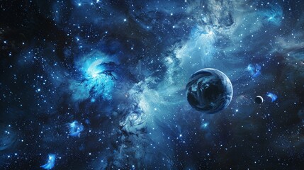 Splendid midnight blue glitter galaxy in cosmic brilliance - obrazy, fototapety, plakaty