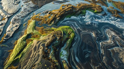Aquatic Mosaic Aerial View of Intricate Tide Pool Patterns Teeming with Marine Life